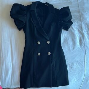 Elegant Black Puff Sleeve Blazer Dress